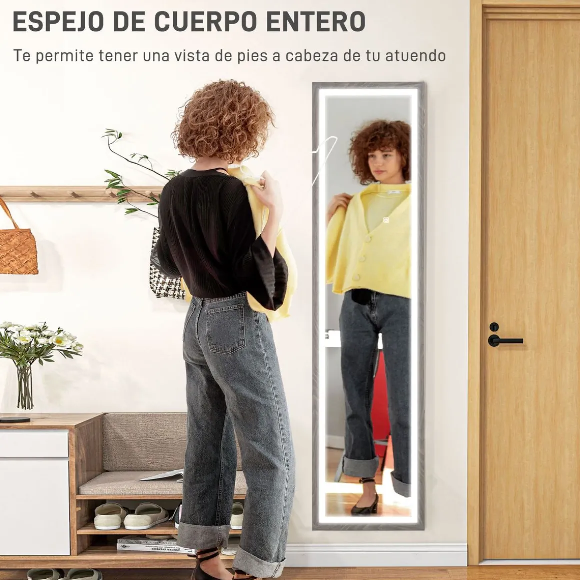 Espejo de pie Nerpio Homcom luz LED ajustable blanco 160x40 cm