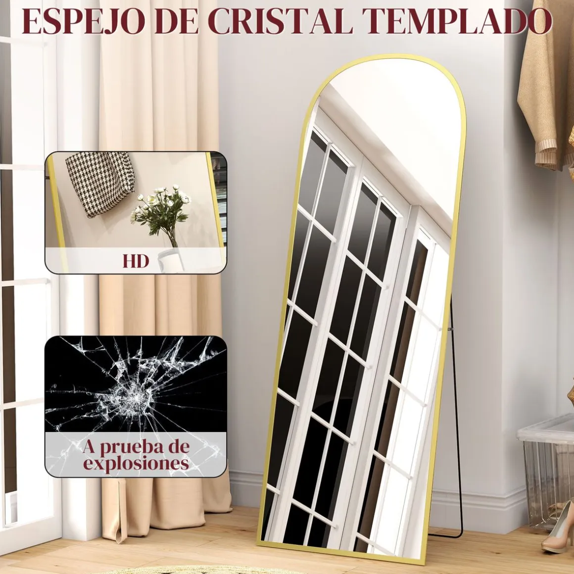 Espejo de pie Normma Homcom 2 formas de uso negro 165x60x1,5 cm