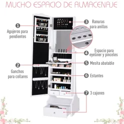 Espejo de pie Rob Homcom abatible con luces LED + puerta + cajón blanco 150x45x36 cm
