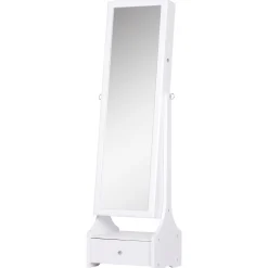 Espejo de pie Rob Homcom abatible con luces LED + puerta + cajón blanco 150x45x36 cm