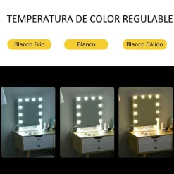 Espejo de tocador Homcom con 12 luces LED 51x41,5x13,5 cm