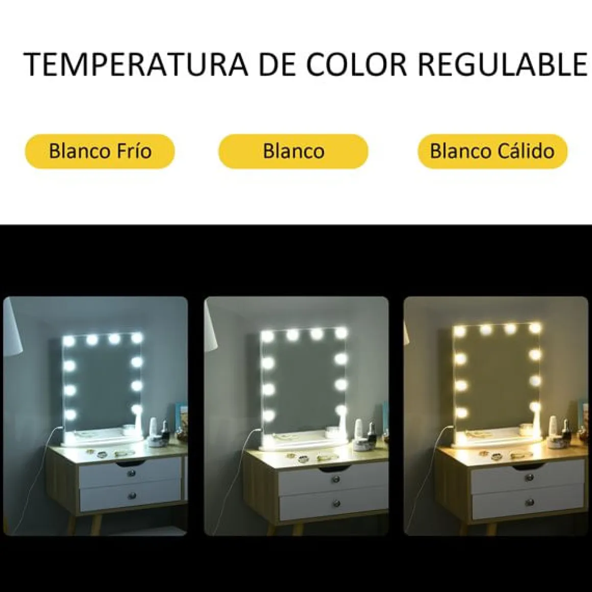 Espejo de tocador Homcom con 12 luces LED 51x41,5x13,5 cm
