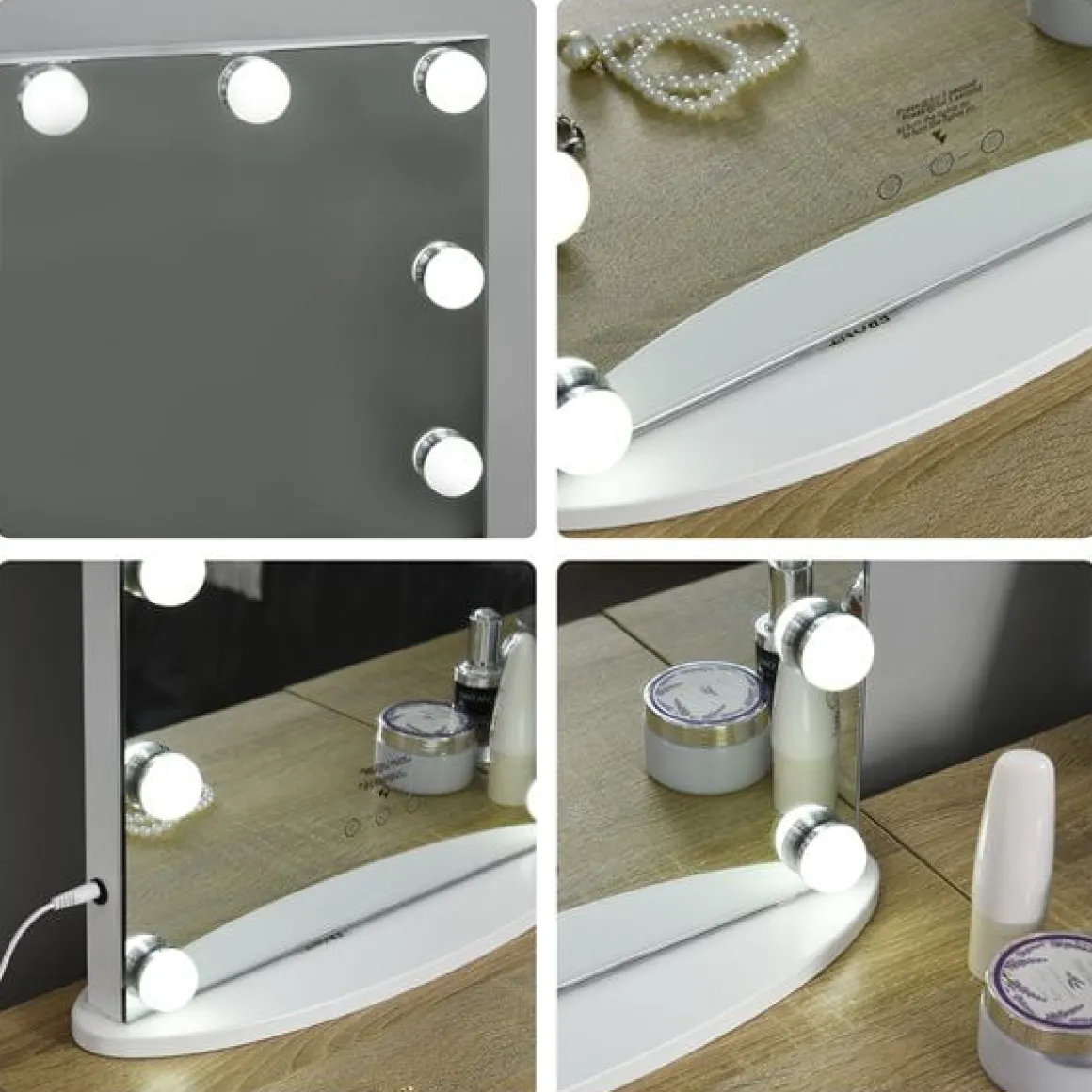 Espejo de tocador Homcom con 12 luces LED 51x41,5x13,5 cm