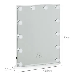 Espejo de tocador Homcom con 12 luces LED 51x41,5x13,5 cm
