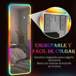 Espejo Defford Homcom luces LED 7 colores RGB 120x40 cm