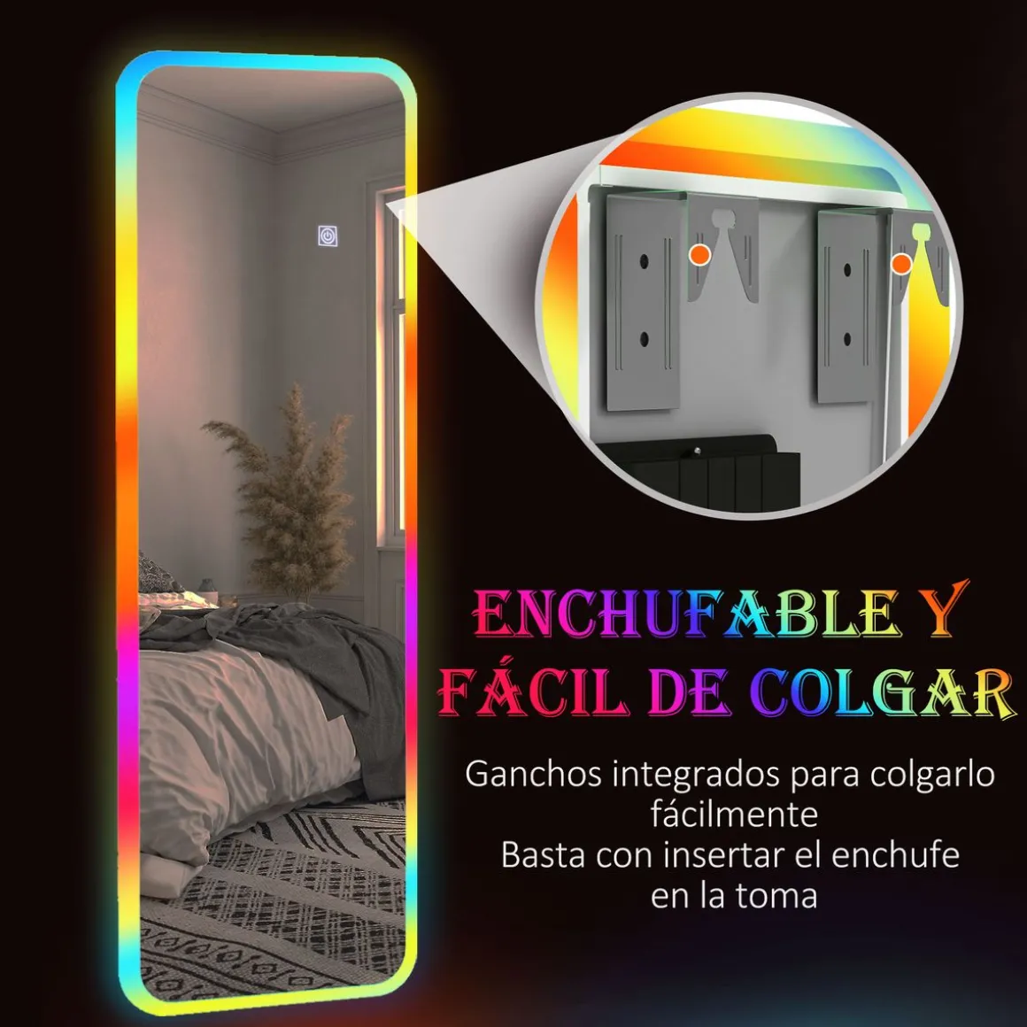 Espejo Defford Homcom luces LED 7 colores RGB 120x40 cm