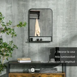 Espejo Dinamic Homcom con estante negro 70x50x10,2 cm