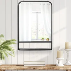 Espejo Dinamic Homcom con estante negro 70x50x10,2 cm
