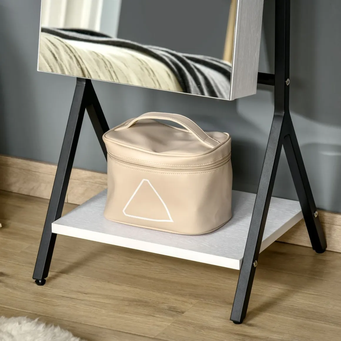 Espejo joyero Glam Homcom ángulo ajustable blanco/negro 157x47x36 cm