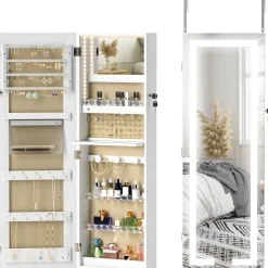 Espejo joyero Selene Homcom con luz LED blanco 118x44x16 cm