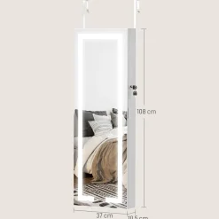 Espejo joyero Selene Homcom con luz LED blanco 118x44x16 cm