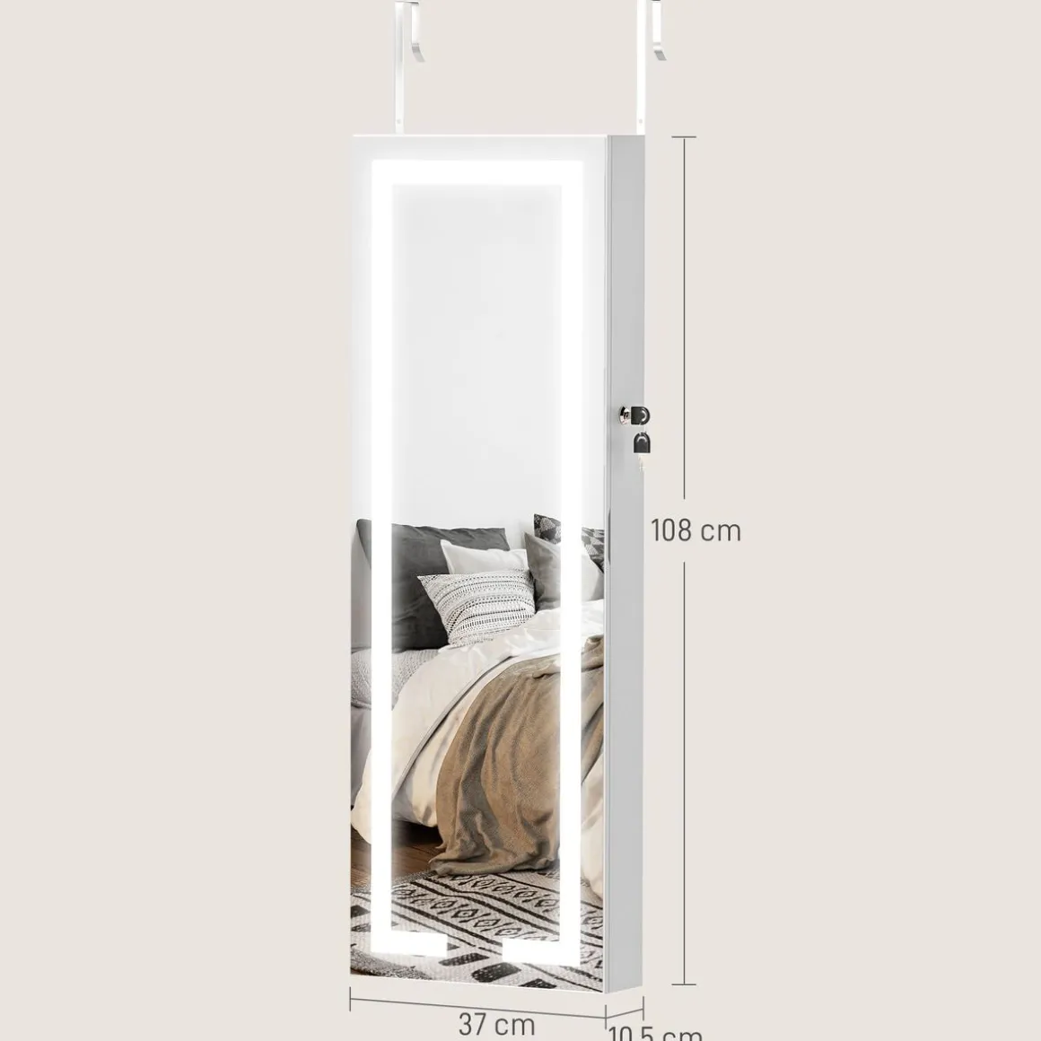 Espejo joyero Selene Homcom con luz LED blanco 118x44x16 cm