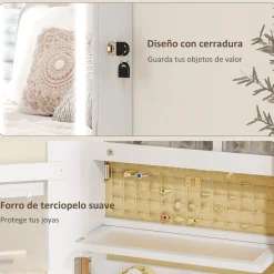 Espejo joyero Selene Homcom con luz LED blanco 118x44x16 cm