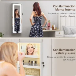 Espejo joyero Selene Homcom con luz LED blanco 118x44x16 cm