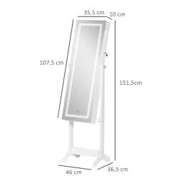Espejo joyero Trenddi Homcom con luces LED blanco 151,5x46x36,5 cm