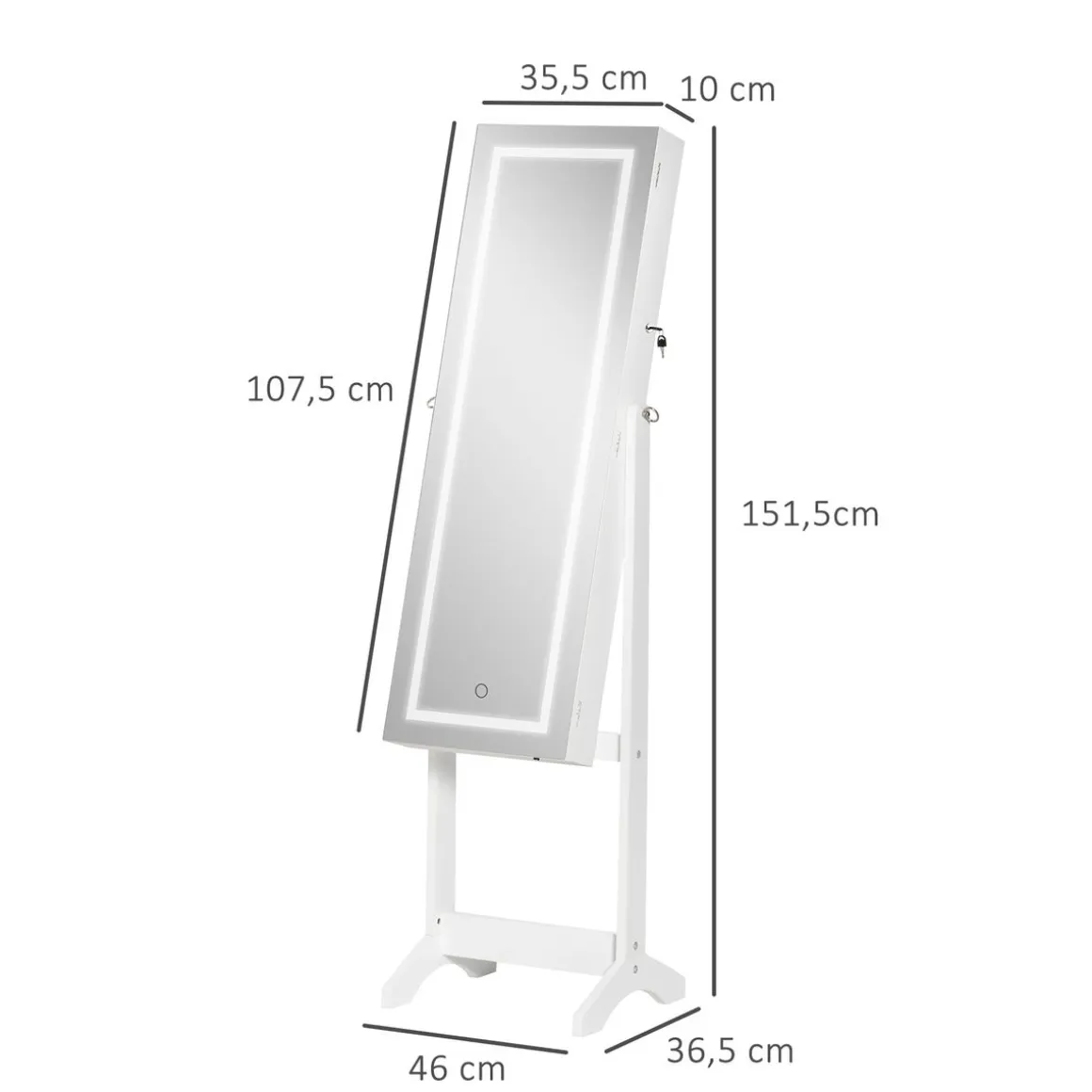 Espejo joyero Trenddi Homcom con luces LED blanco 151,5x46x36,5 cm