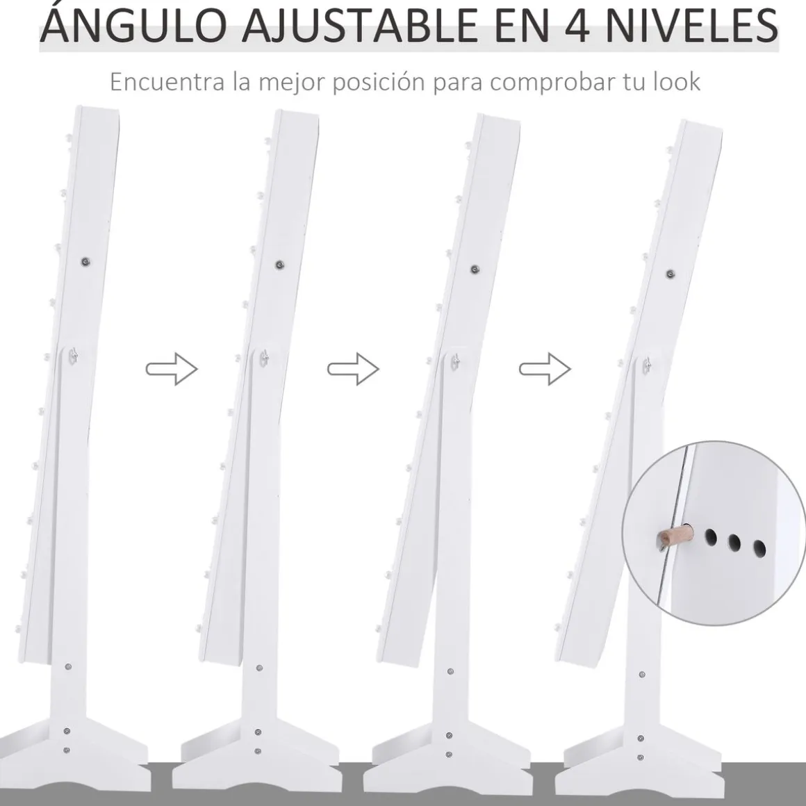 Espejo joyero Wendy Homcom 20 luces LEDs reclinable blanco 146x40x37 cm