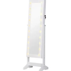 Espejo joyero Wendy Homcom 20 luces LEDs reclinable blanco 146x40x37 cm