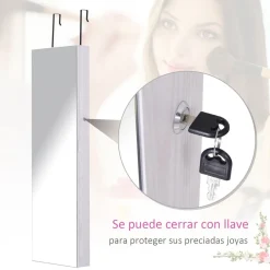 Espejo joyero Yoice Homcom con puerta 5 estantes + 2 cajones blanco 120x37x10 cm