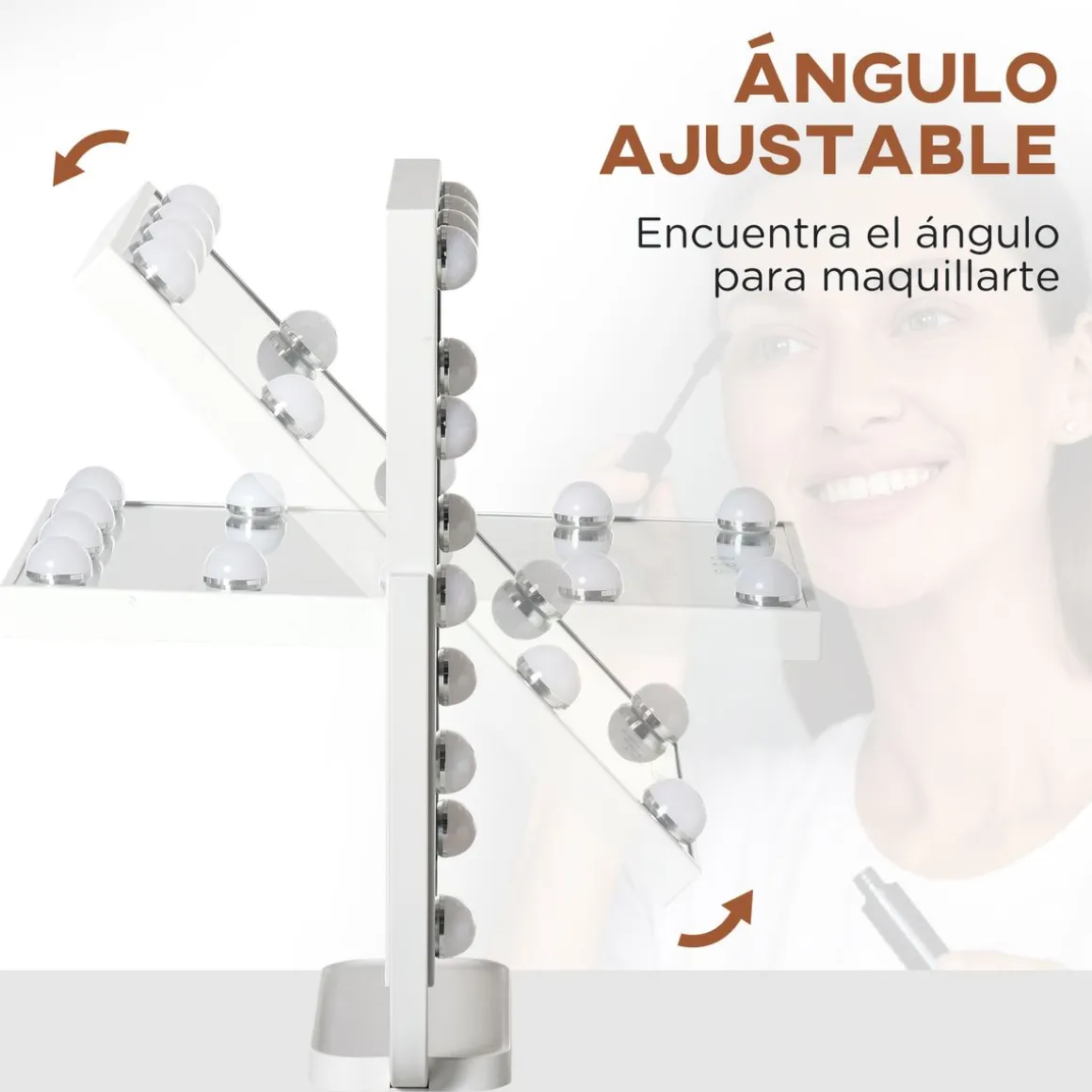 Espejo Lokin Homcom 3 modos 12 LEDs blanco 47,4x32,8x11 cm