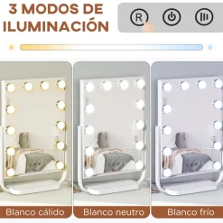 Espejo Lokin Homcom 3 modos 12 LEDs blanco 47,4x32,8x11 cm