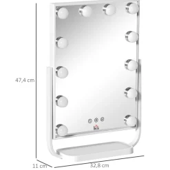 Espejo Lokin Homcom 3 modos 12 LEDs blanco 47,4x32,8x11 cm
