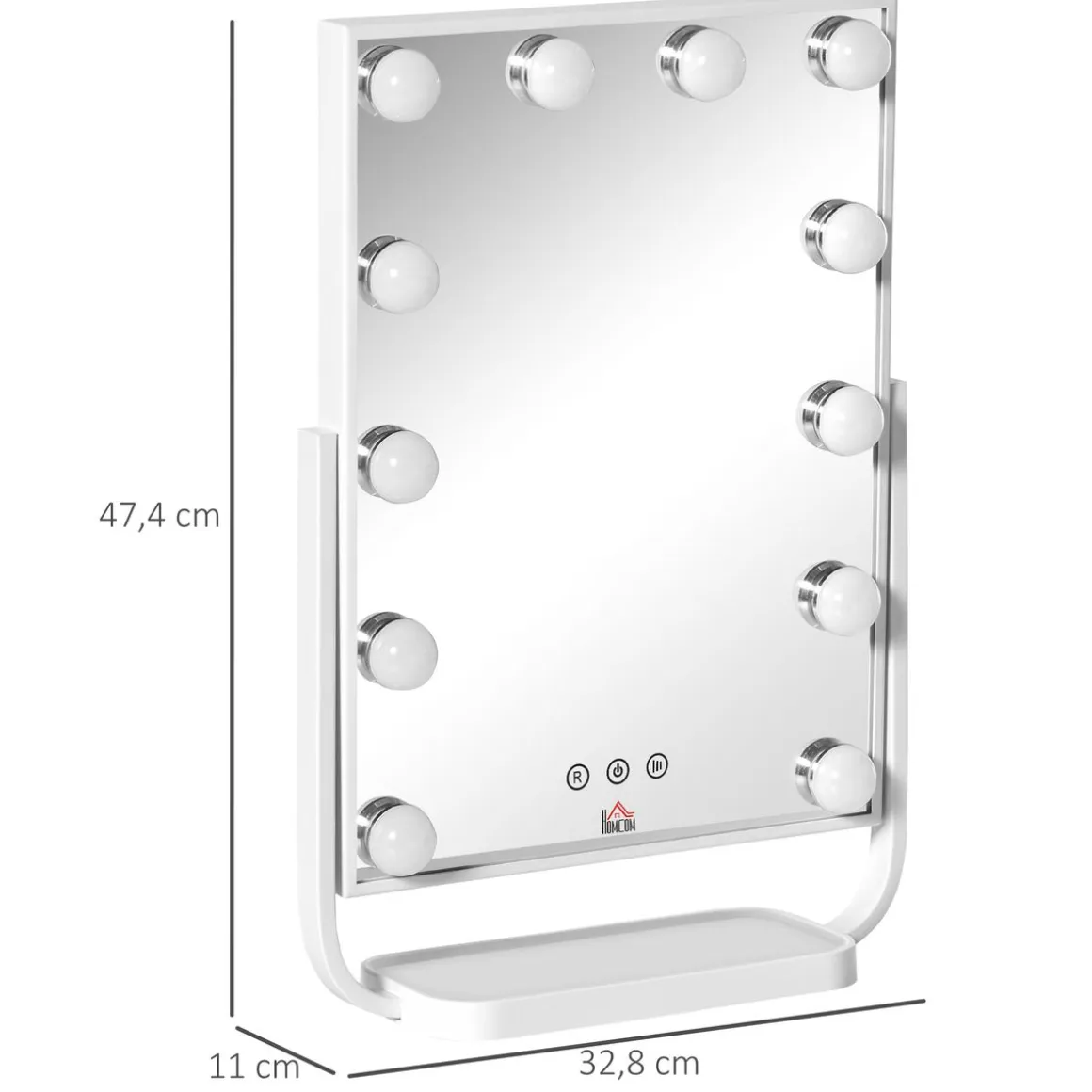 Espejo Lokin Homcom 3 modos 12 LEDs blanco 47,4x32,8x11 cm