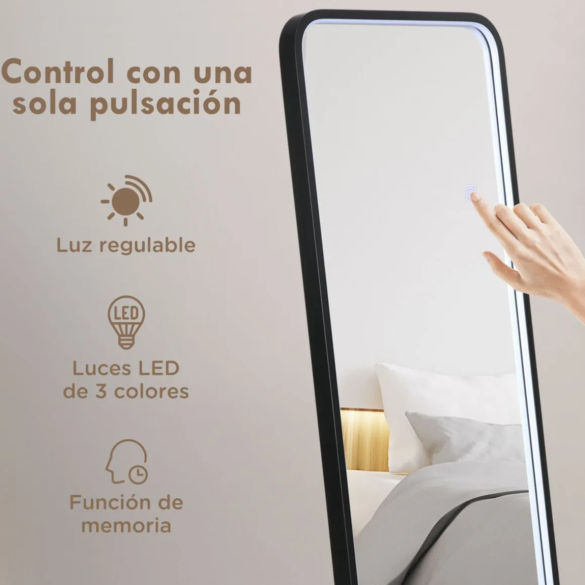 Espejo Lucke Homcom con luz LED ajustable 3 colores negro 151,5x50 cm