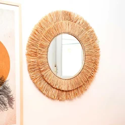Espejo MOA Vinthera circular rafia marrón Ø57 cm