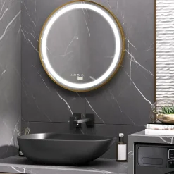 Espejo redondo Adán Kleankin con luz LED control táctil dorado Ø60x4 cm