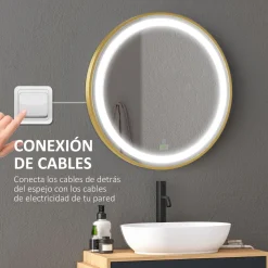 Espejo redondo Adán Kleankin con luz LED control táctil dorado Ø60x4 cm
