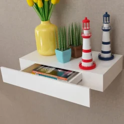 Estante de pared flotante 1 cajón blanco 8x48x25 cm