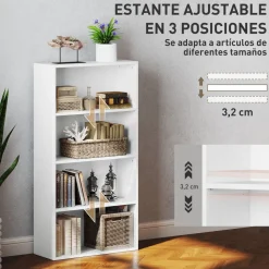 Estantería Abraxans Homcom 4 niveles blanco 80x60x24 cm