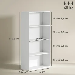 Estantería Abraxans Homcom 4 niveles blanco 80x60x24 cm