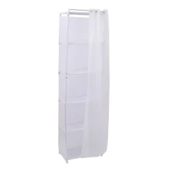 Estantería auxiliar con 5 estantes y cortina blanco 155x40x28 cm