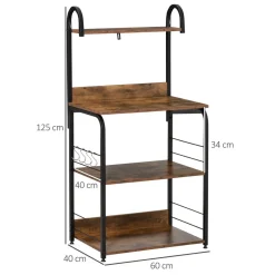 Estantería auxiliar Hiedra Homcom 4 niveles con ganchos rústico/negro 125x60x40 cm