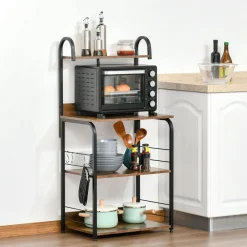 Estantería auxiliar Hiedra Homcom 4 niveles con ganchos rústico/negro 125x60x40 cm