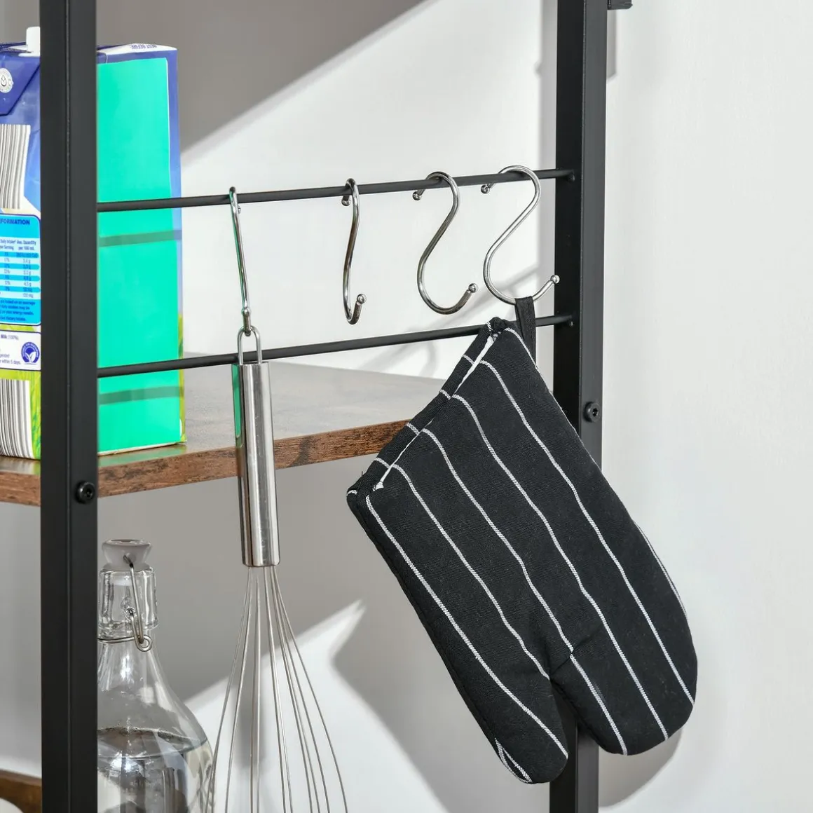 Estantería auxiliar Hiedra Homcom 4 niveles con ganchos rústico/negro 125x60x40 cm