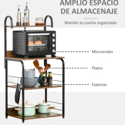 Estantería auxiliar Hiedra Homcom 4 niveles con ganchos rústico/negro 125x60x40 cm