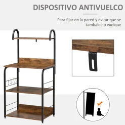 Estantería auxiliar Hiedra Homcom 4 niveles con ganchos rústico/negro 125x60x40 cm