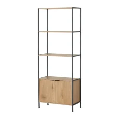 Estantería Ébano dos estantes con armario doble negro/natural 177x68x35 cm
