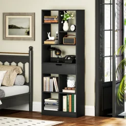 Estantería Color Homcom 9 compartimentos + 1 cajón negro 158x60x26 cm