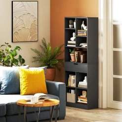 Estantería Color Homcom 9 compartimentos + 1 cajón negro 158x60x26 cm
