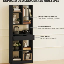 Estantería Color Homcom 9 compartimentos + 1 cajón negro 158x60x26 cm