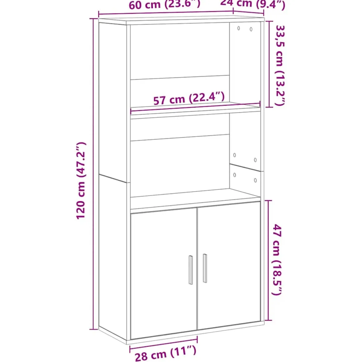 Estantería Cordel 2 compartimentos + 2 puertas blanco 120x60x24 cm