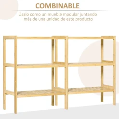 Estantería Dawai Homcom 3 niveles bambú natural 80x62x33 cm