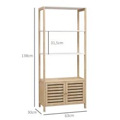 Estantería de baño Nalya Homcom 2 estantes con 2 puertas natural 138x63x30 cm