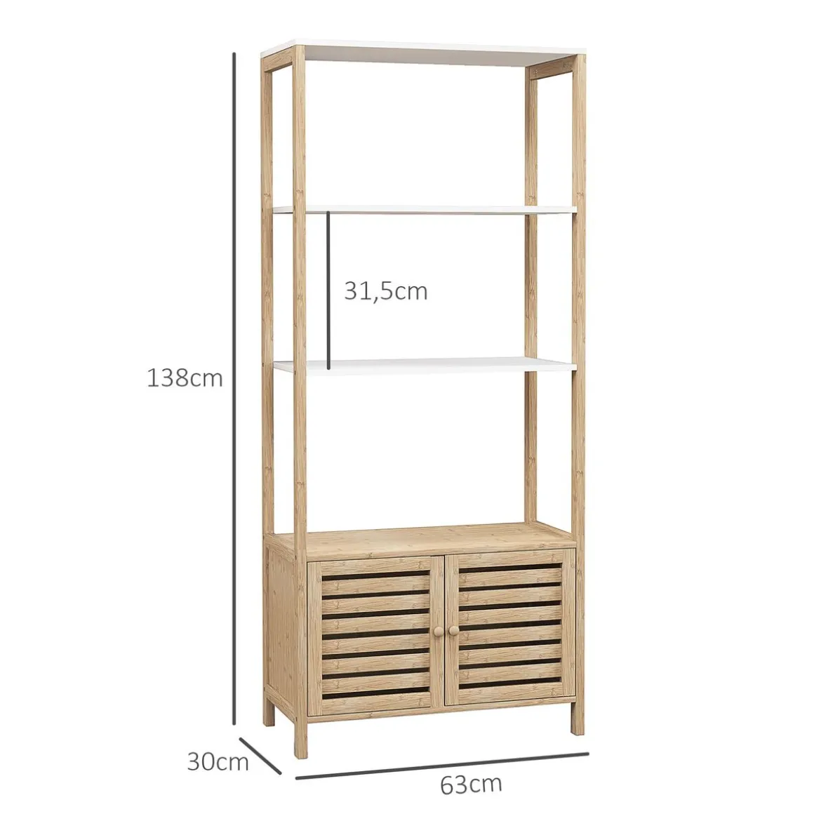 Estantería de baño Nalya Homcom 2 estantes con 2 puertas natural 138x63x30 cm