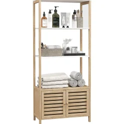 Estantería de baño Nalya Homcom 2 estantes con 2 puertas natural 138x63x30 cm