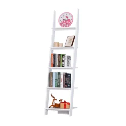 Estantería de escalera Homcom 5 estantes blanco 195x50x40 cm